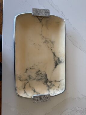 Julia Knight Marble-Effect Serving Tray with Silver Accents